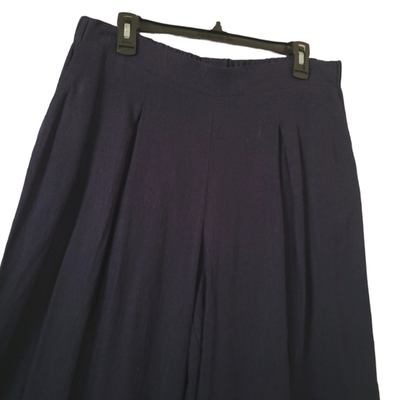 Pleione‎ - Navy Blue Linen Wide Leg Capri Pants - Picture 3 of 7